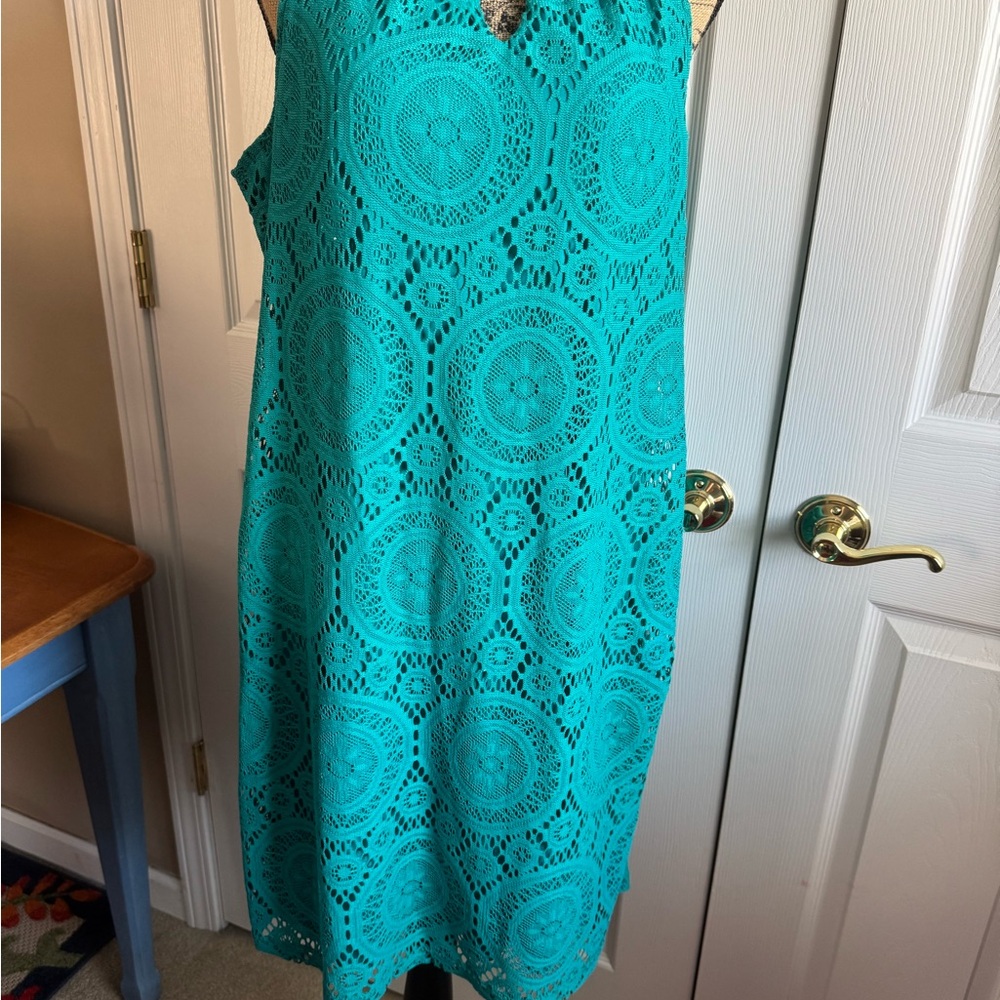 Turquoise Sleeveless Crochet Dress